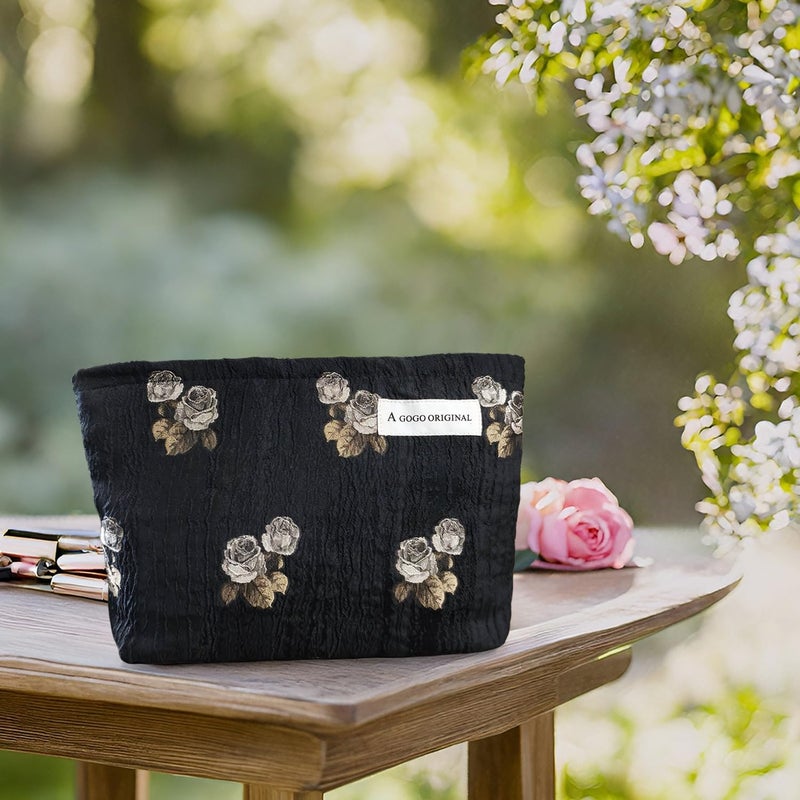 STARDW Aesthetic Floral Makeup Bag Cute Small Cosmetic Bags for Women Girls  Travel Toiletry Bag Large Capacity Zipper Makeup Pouch  Purse Organizer Pouches (Rose Vintage) - Image 2